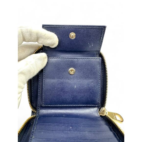 Salvatore Ferragamo Compact Gancini Leather Navy Blue Zip Around Wallet - Picture 7 of 7